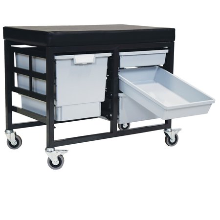 STORWERKS StorBenchSeat w/Cushioned Seat and 3 Storsystem Trays and Bins-Gray CE2109DGGC-2S1D1QLG